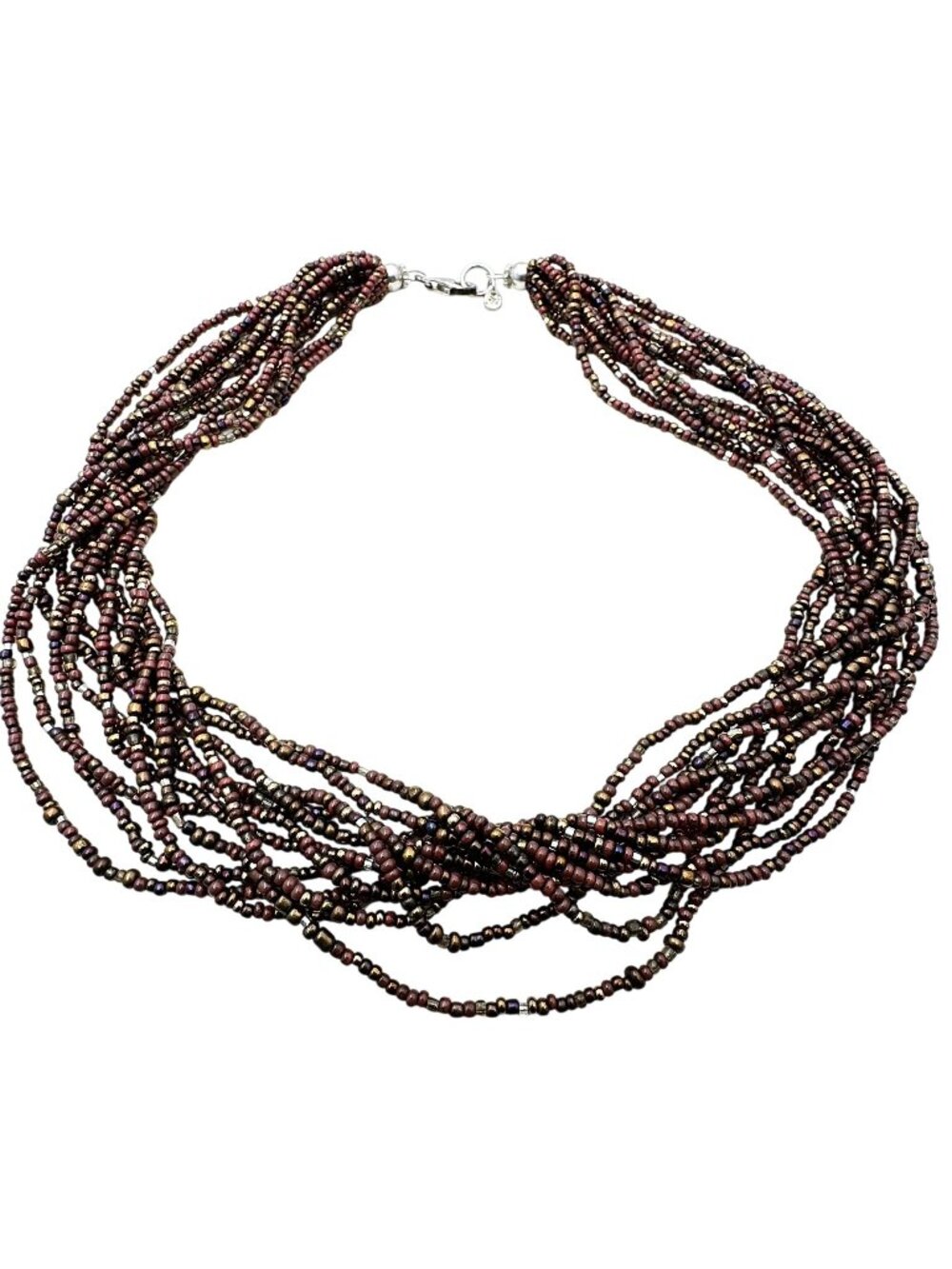 Silpada Necklace N1815 12 Strand Brown Bronze Seed Beads Sterling Silver